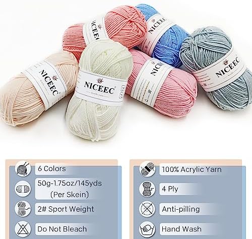 NICEEC 300g Soft Assorted Colors Yarn 100% Acrylic 870yds -Series 13