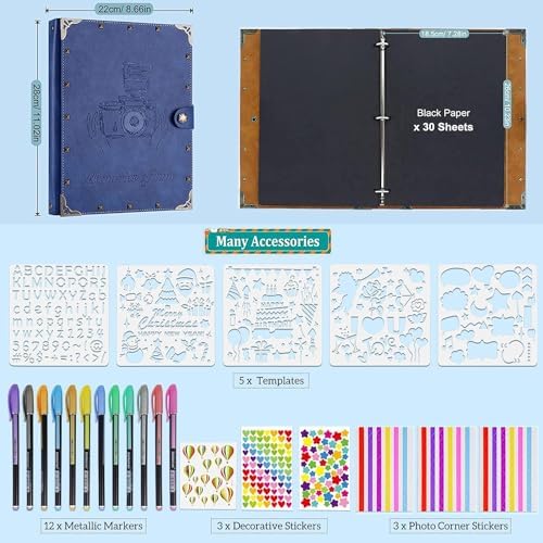 ZEEYUAN DIY Scrapbook Photo Album 60 Pages PU Leather Memory Photo Book 8.5x11 inch, Vintage Family Scrap Book Travelling Journal Scrapbook Scrapbooking Kits Gift for Couples Anniversary Birthday