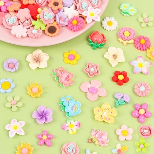 FOIMAS Flower Resin Flatback Charms,150pcs Spring Flower Embellishment Resin Miniatures Embellishment for Craft Slime Ornament Decoration Supply