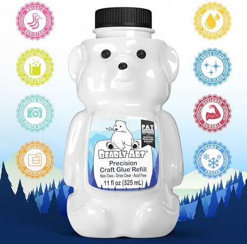 Bearly Art Precision Craft Glue Refill 11 fl oz Archival Dries Clear | Acid Neutral Archival Safe, Dries Clear, Freeze stable, Wrinkle & Crack Resistant, Strong Flexible Hold Formula, Made in USA