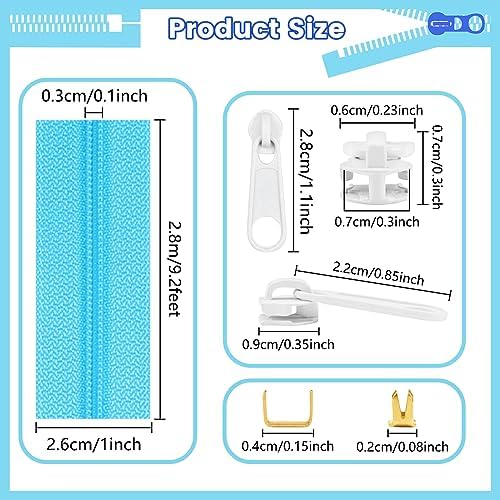 DOITEM 15.3 Yards/ 14 m 5 Pieces Assorted Colors #3 Nylon Coil Zippers, Sewing Zippers Endless Zips with 20 Pieces Zipper Sliders Zip Heads for DIY Sewing Tailor Craft Supplies (Blue White)