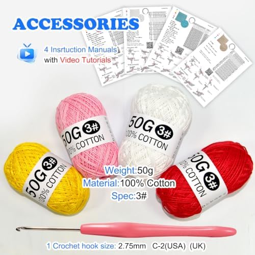 zwzxd Beginner Crochet Kit: Cotton Thread, Hooks & DIY Dishcloth Tutorial （Bold Warm Tone）
