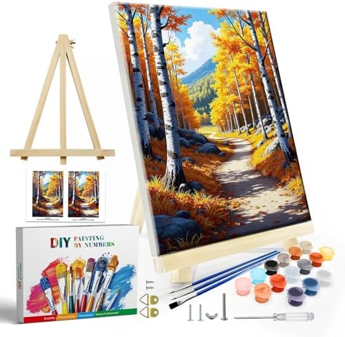JOOZ Framed Paint by Numbers Kit for Adults, Fall Landscape, 8x12 Inch