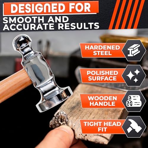 Chasing Hammer for Jewelry Making, Two-Sided, 10 Inch Wooden Handle