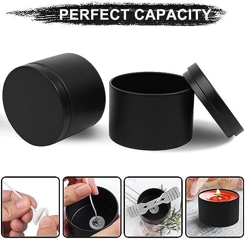 DINGPAI 24 Pcs Candle Tins, 4 oz Black Empty Candle Tin with Lids