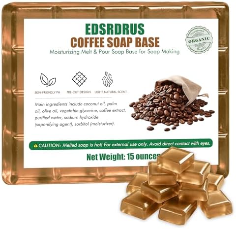EDSRDRUS 15 Ounces Glycerin Soap Base - Scented Melt and Pour Base for DIY Crafting, Easy to Cut, Vegan and Natural, Moisturizing and Gentle on Skin, Perfect for Soap Making Supplies (Coffee)