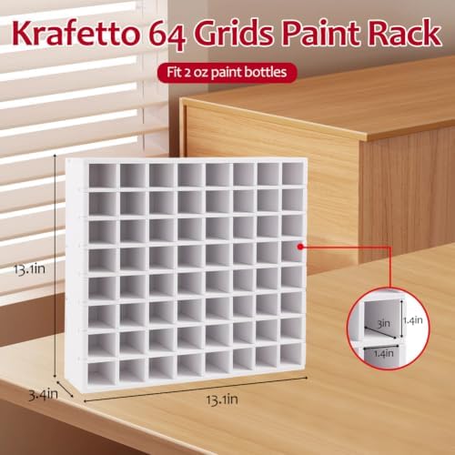 GRETJOB 64 Grids Paint Organizer, Wall Mountable Craft Paint Storage Rack