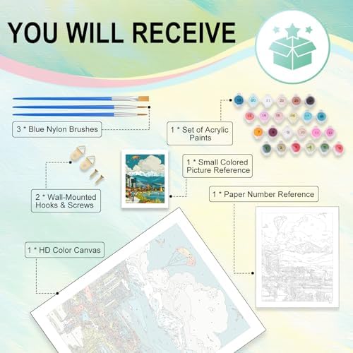 Paint by Numbers Kit for Adults, Mountain Lake DIY Painting Kit, 16x20 Inch