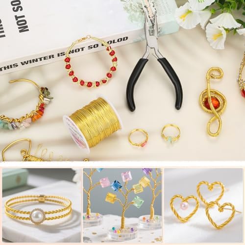 Modacraft 20 Gauge Gold Jewelry Wire & 4-in-1 Pliers Kit - 82FT Tarnish Resistant Copper Craft Wire (0.8mm) for Wire Wrapping, DIY Jewelry Making, Christmas Ornaments & Holiday Decorations