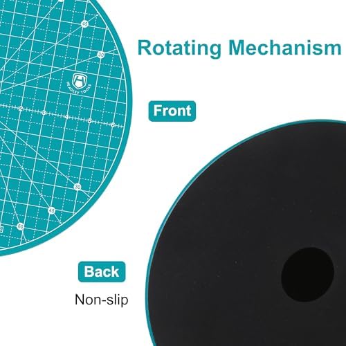 Headley Tools 13"x13" Round Rotating Cutting Mat, Self Healing Mat with 360-Degree Rotation & Anti-Slip Base, Sewing Board Cutting Mat Perfect for Fabric Quilting Leather Hobby Project, Turquoise