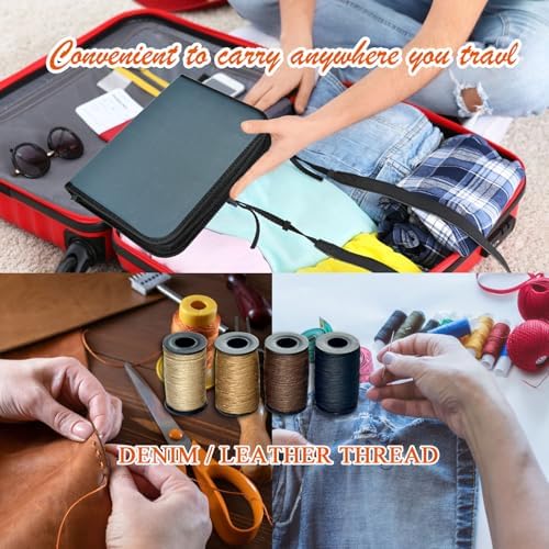 Sewing Kit with Case Portable Sewing Supplies for Home Traveler, Adults, Beginner, Emergency, Contains 60 Sewing Thread, Scissors, Needles, Measure etc（Dark Blue Green，XL)