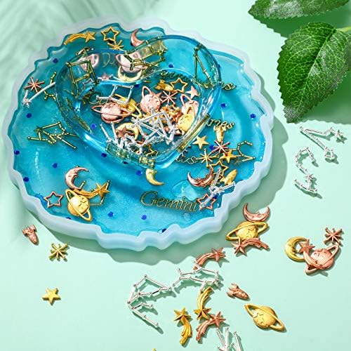 Hicarer 82 Pcs Cosmos Themed Resin Fillers Alloy Epoxy Star Moon Planet Resin Charms for Craft Jewelry Making Filling Accessories, Gold, Silver, Rose Gold