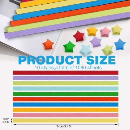 FoDau770 Solid Color Star Paper Strips - 1080 Sheet, 10 Colors Type B
