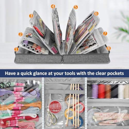 FINPAC Sewing and Craft Supplies Storage Tote Bag with Clear Pockets