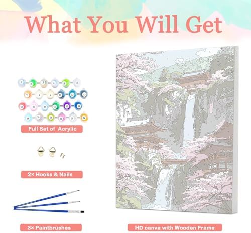 Auremi Flowers Framed Paint by Number for Adults,DIY Landscape Painting by Number Kits on Canvas Acrylic Oil Painting Kits for Adults Paint by Number Kits for Home Decor 20x30cm