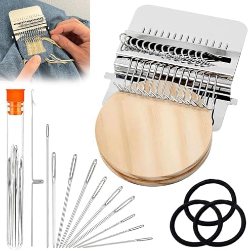 Knit Patch Kit,Patchmaker 2.0 Kit,Darning Loom,Mini Portable Patch Knitpatch, Patchwork Weaving Tool Set for Quickly Sewing Repair, Sewing,Knitting Kits for Beginners Repair Jeans, Socks(21Hooks)