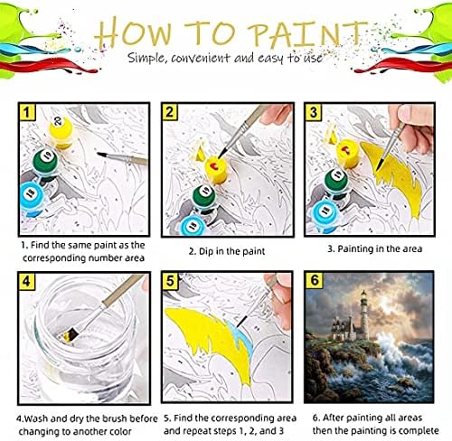 koemhxb Large Paint by Number for Adults(24x16 inch),Lighthouse Paint by Numbers Kits for Adults Beginner,Lighthouse Painting by Numbers for Home Wall Decor