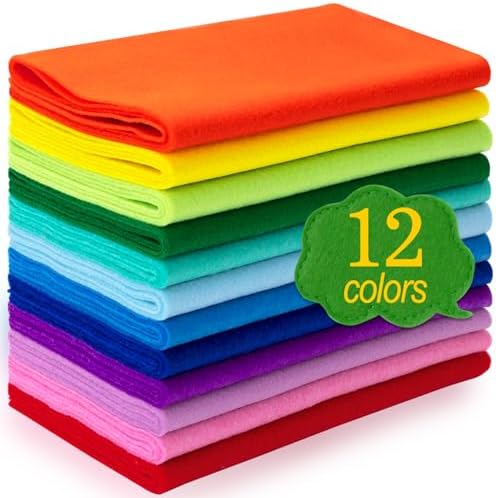 XSEINO 12 Rolls 8"x35" 1.4mm Thick Soft Felt Fabric Sheet 12 Assorted Gradient Series Colors Felt Pack for DIY Craft Sewing Squares Nonwoven Patchwork