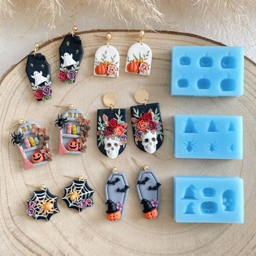 KEOKER Polymer Clay Molds Halloween 2Pcs, Skull Polymer Clay Silicone Mold, Polymer Clay Earrings Decoration (Substitute Polymer Clay Cutters)