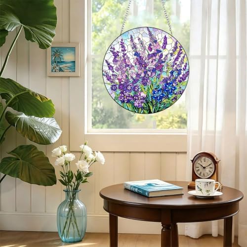 Tabszca Violet Garden Hanging Diamond Art Kit for Adult, Pendant Suncatcher