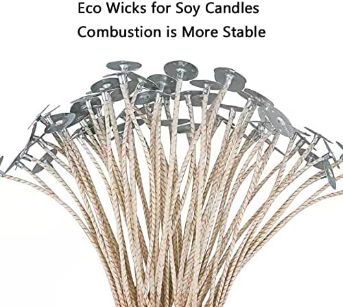 100pcs ECO 6 Wicks for Soy Candles, 6 inch Pre-Waxed Candle Wick for Candle Making,Thick Candle Wick with Base