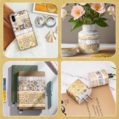 Van Gogh Washi Tape, 10 Rolls Vintage Watercolor Washi Masking Tape Set with Gold Foil, Decorative Tape for Bullet Journal, DIY Craft, Scrapbook Supplies