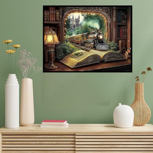 Benjenes Book Train Diamond Art Kits for Adults, Diamond Painting Kits