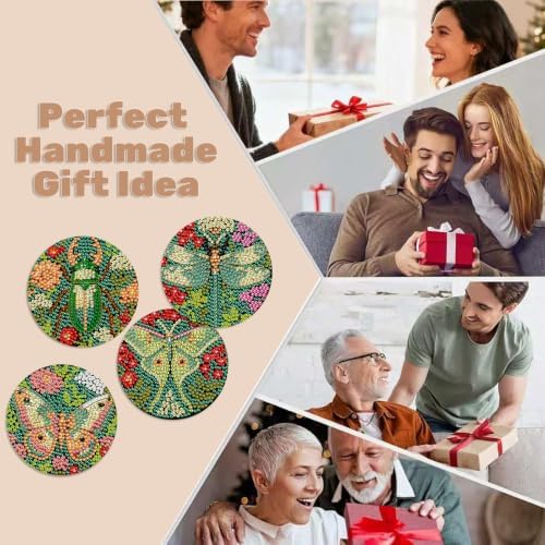 8 Pcs Insect Diamond Art Coasters Kits, Insect Diamond Painting Coasters