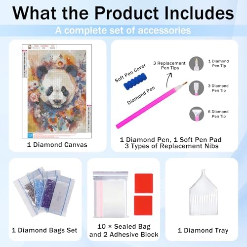 XTCIXAL Diamond Art Kits for Adults, Panda Diamond Painting, 12x16 Inch