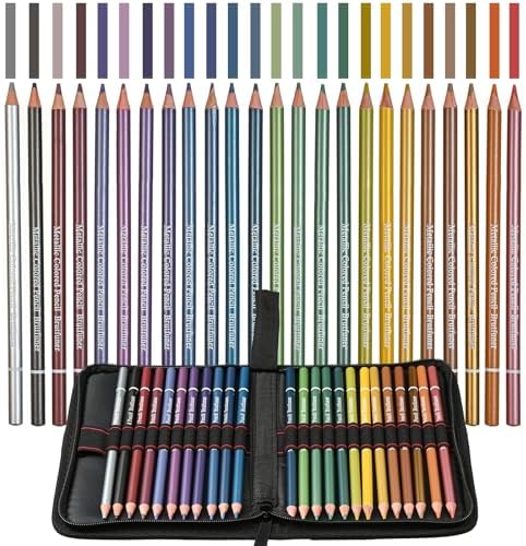 Metallic Pencils,Oil Based Wooden Metallic Colored Pencil Set for Adults Coloring Books Drawing Sketching Art Supplies