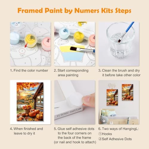 MOGTAA Fall Paint by Numbers Kit for Adults Beginners with Frame, Autumn Landsacpe Adult Paint by Number Kits on Canvas with Easel, Easy DIY Oil Painting Kits for Home Decor, 8x12in