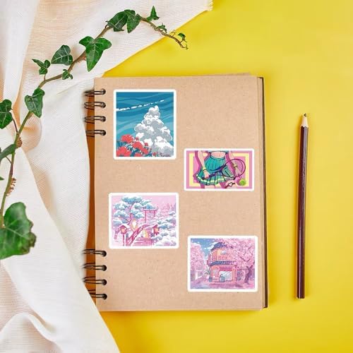 50Pcs Cherry Blossom Stickers Scrapbook, Self-Adhesive Waterproof Vinyl Sticker for Laptops, Aesthetic Decor Journal Stickers Planner Accessories for Luggage, Water Bottles