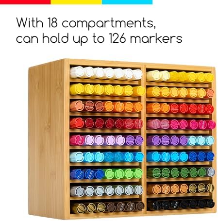 MEEDEN Bamboo Marker Holder Organizer: Holds 126 Pens with 18 Compartments