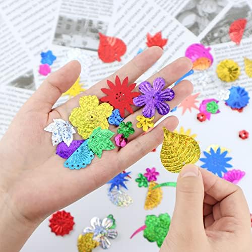 Mixed Sequins and Spangles Craft Supplies, Creative Color Beads Sequins Greeting Card Decoration Gold Foil Iron Slices for Wedding Christmas Clothes Jewelry (Flowers and Leaves)