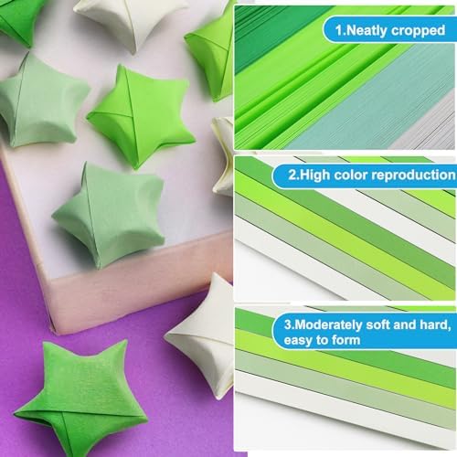 FoDau770 Solid Color Star Paper Strips - 1080 Sheet, Green Series