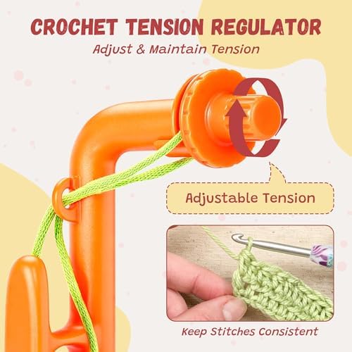 Crochet Tension Tool for Beginners, Crochet Holder Comes with a 3.25mm Crochet Hook and 10 Crochet Markers, Manual, Comfort Handle for Left & Right Hander, Accessories Gift for Crocheters & Knitters