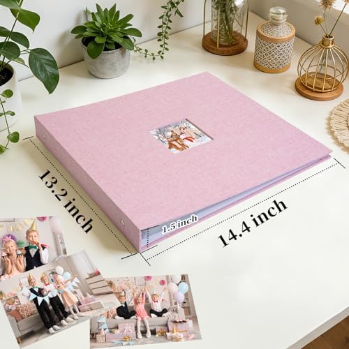 12x12 Inch Large Scrapbook Photo Album, 3 Ring Binder- Pink