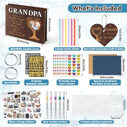 CY2SIDE Grandpa Memorial Gifts Photo Album – 110PCS In Loving Memory of Grandpa Wooden Scrapbook Kit Sympathy Gift for Loss of Grandfather, Bereavement Grief Album for Father’s Day & Grieving Family