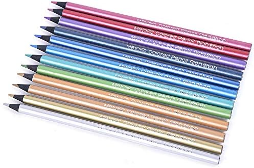 12 Metallic Colored Pencils Oil Based, Pre-sharpened Wooden Color Pencils