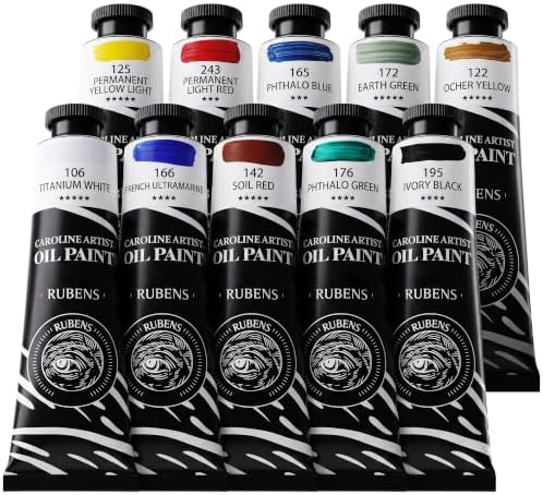 rubens Caroline Oil Paint Set 2oz 10 Landscape Colors Oil Paint for Canvas | Professional Oil Paints with Thicker Creamy Texture, High Saturation, Large Tubes Art Supplies for Adult, Artists, Beginners