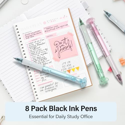 8 Pack Retractable Gel Pens, Black Ink Quick-Drying No Smudge