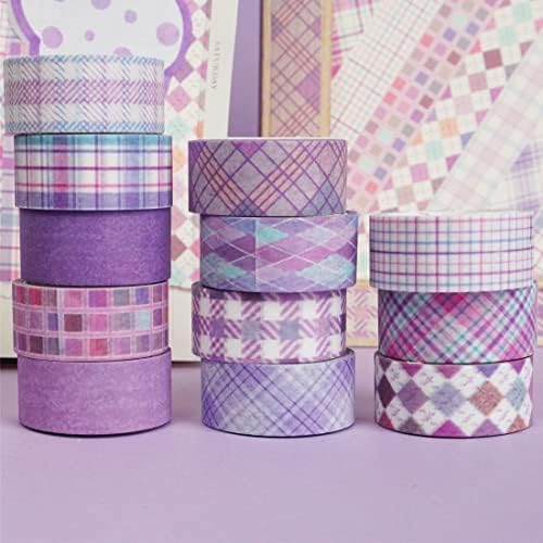 Basic Grid Washi Tape Set 12 Rolls Plaid Decorative Masking Tapes for Arts, DIY Crafts, Journals, Planners, Scrapbook, Wrapping (Purple)
