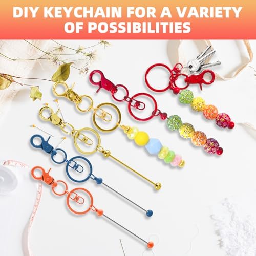 96 Pcs Beadable Keychains Bars bulk - 48 Colorful DIY Metal Beaded Keychain Making Kit + 48 Bags Included, Bead Keychain Supplies,Blank Key Chain, Perfect for Women, Men, Mother's Day, Birthday Gift