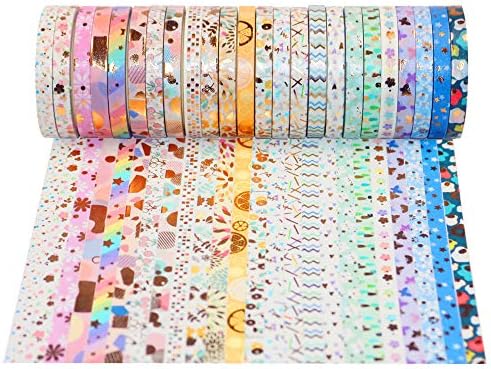 YUBBAEX 24 Rolls Skinny Washi Tape Set Gold Foil Print Decorative Tapes for Arts, DIY Crafts, Bullet Journals, Planners, Scrapbooking, Wrapping (Basic 5mm)