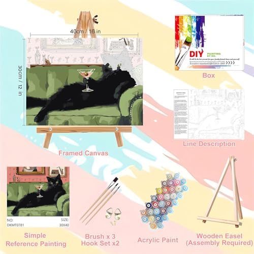 Cat Paint by Numbers for Adults with Framed Canvas - with Wooden Easel