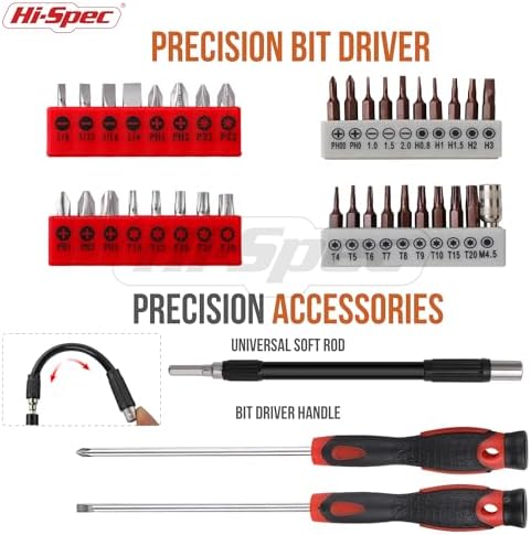 Hi-Spec Electronics Repair & Opening Tool Kit for Laptops Devices Computers | 56pc, everyday fixes made easier, organized portable storage, beginner-friendly selection, apartment and office tasks, tidy
