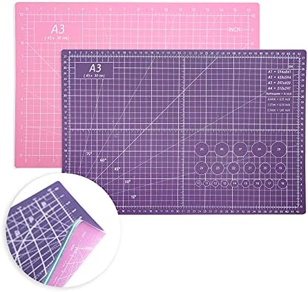 TCAIRG Self Healing Cutting Mat 18 inchx12 inch Non-Slip PVC Double Sided 5-Ply A3 Art Craft Rotating Mat,Sewing Crafts Hobby Fabric Precision Scrapbooking Project(Pink/Purple)