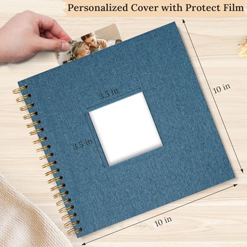 10"x10" Scrapbook Photo Album Linen Cover 20 Sheets 40 Pages White Paper | Navy Hardcover Kraft White Pages Memory Book, for Travel Wedding Guest Book Christmas Baby Shower Fits 4x6 & Instant Photos