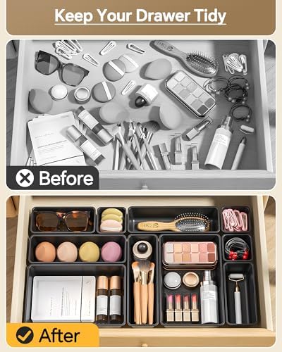 KEMETHY 25 PCS Plastic Drawer Organizers Set, 4 Sizes Vanity Organizer