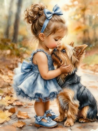 EIBEILI Diamond Art Kits for Adults, Girl and Dog Diamond Painting Kits for Beginner DIY 5D Full Drill Diamond Dots Crafts for Home Wall Decor Gifts 12x16 Inch